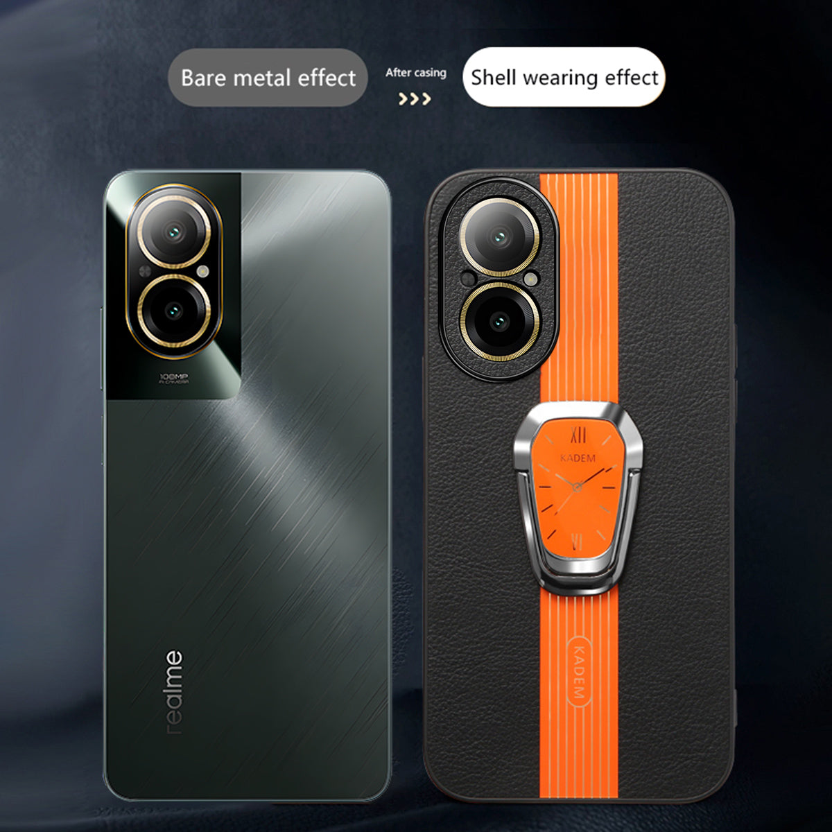KADEM For Realme C67 4G PU+TPU+Acrylic Phone Cover Kickstand Cell Phone Case KADEM For Realme C67 4G PU+TPU+Acrylic Phone Cover Kickstand Cell Phone Case